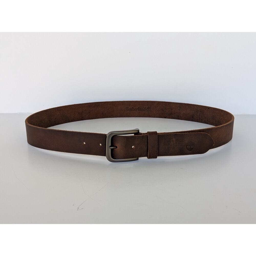 Timberland Mens Genuine Brown Leather Gunmetal Buckle Belt Mens Size 34 or M